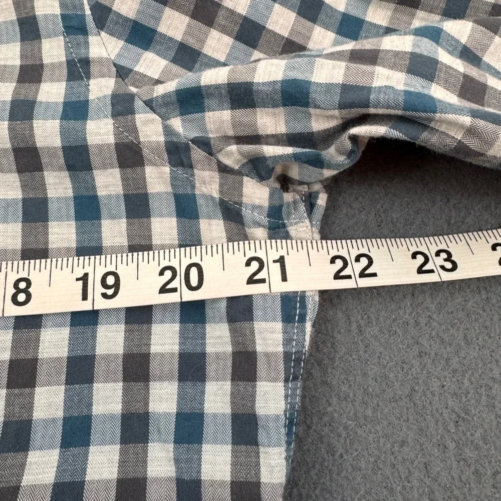 7Diamonds New Order Shirt Mens Medium Blue Grey Gingham Plaid Long Sleeve‎